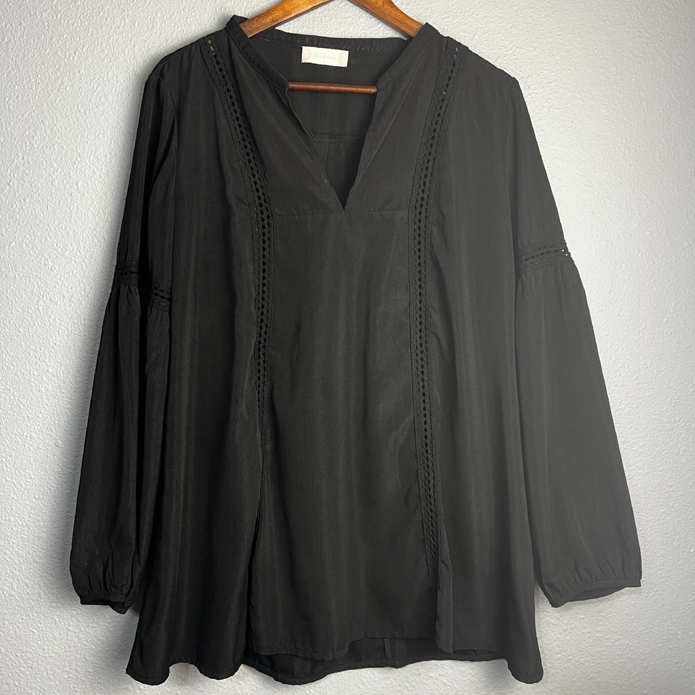 Altard State Tunic Top Crochet Eyelet Trim Long SL Blouse Whimsigoth Black Sz L